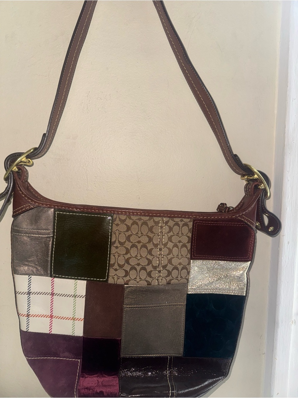 Coach Patchwork Shoulder Bag in Brown, Silver, Black & Cream - Picture 2 of 2